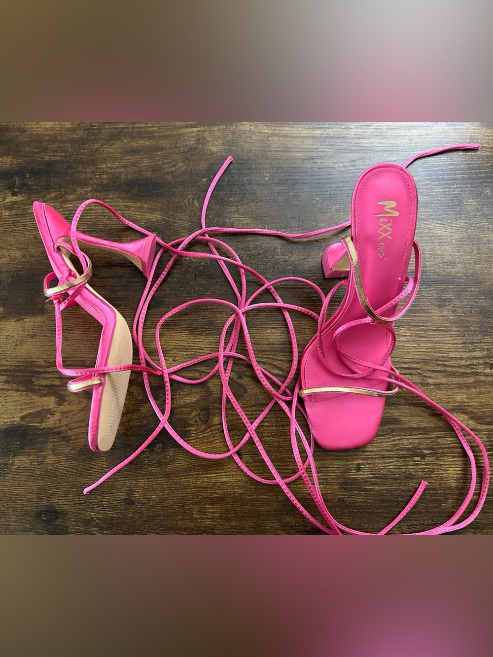 Mixx Shuz sateen hot pink lace up heel sandals fairy Bratz party hoco Barbie